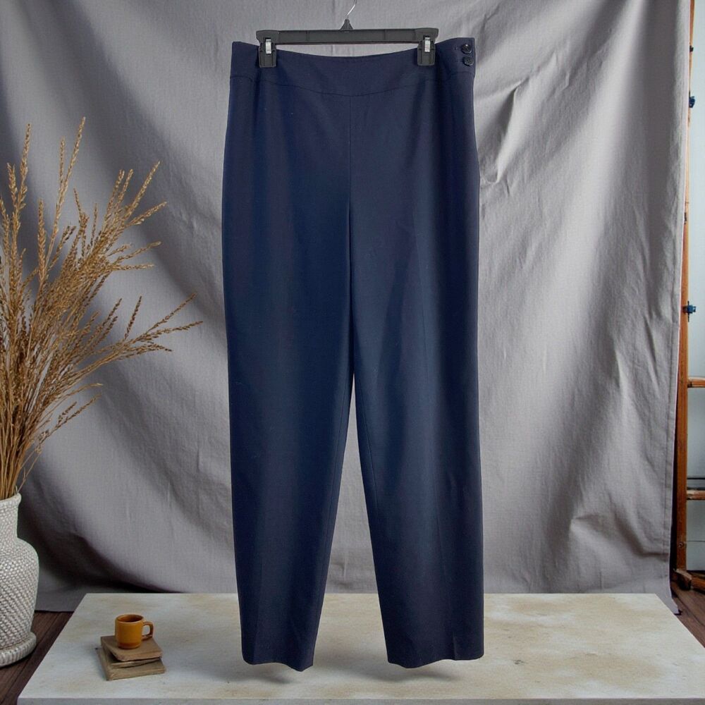 Talbots Tollegno 1900 Italian Wool Trousers 12 Navy Wide Leg Lined Quiet Luxury